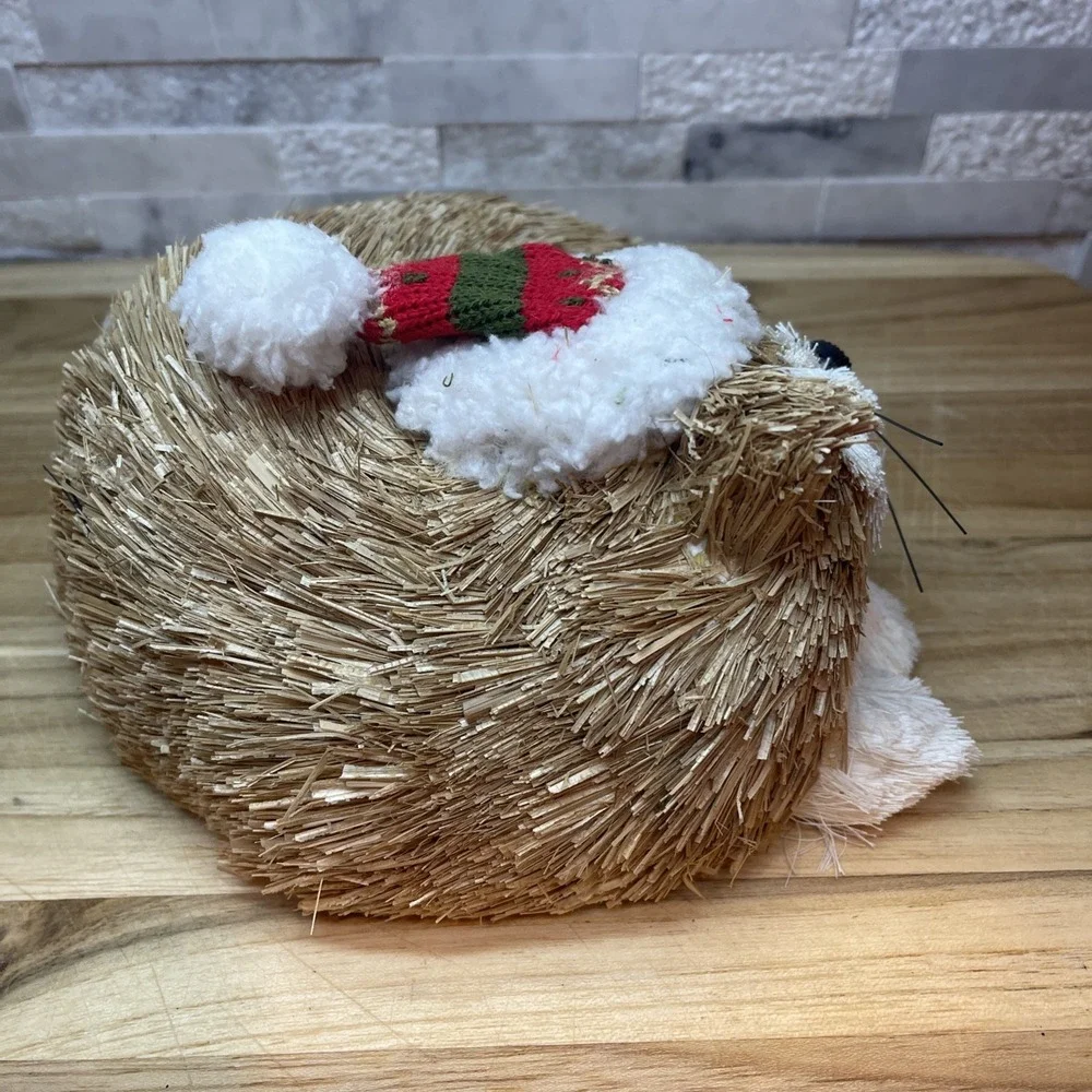 Christmas Sisal Animal Figurines Dog and Fox Holiday Decor Woodland Rustic Set 2